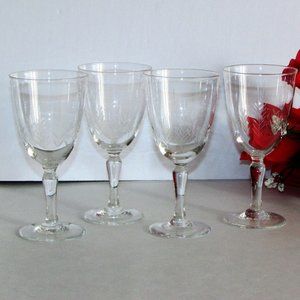 Vintage Sherry Glasses Goblets Etched Cut Fern 5" Elegant Barware